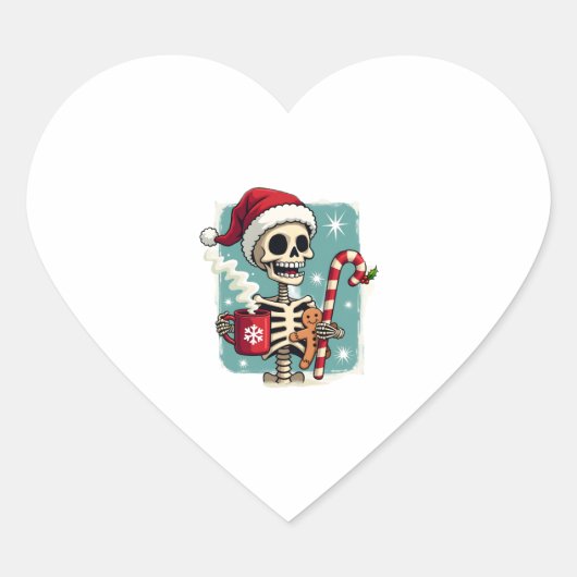 Christmas Skeleton Hot Chocolate Xmas Men Women Ki Hart Sticker (Voorkant)