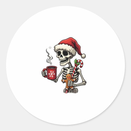 Christmas Skeleton Hot Chocolate Xmas Men Women Ki Ronde Sticker (Voorkant)