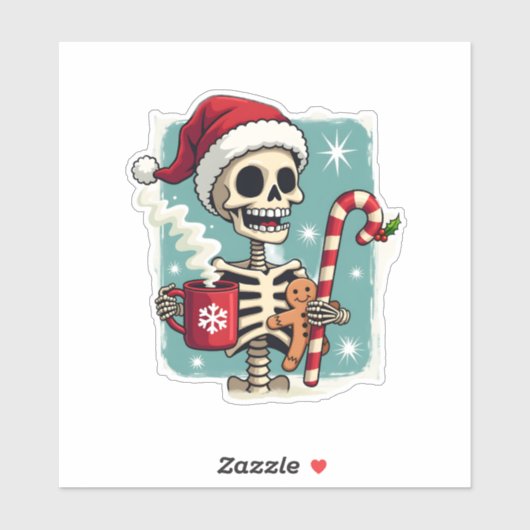 Christmas Skeleton Hot Chocolate Xmas Men Women Ki Sticker (Vel)