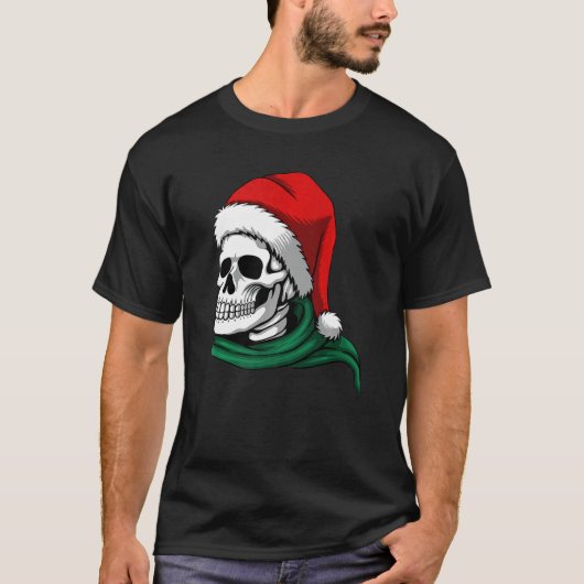 CHRISTMAS  SKELETON IN A SANTA HAT & SCARF T-SHIRT (Voorkant)