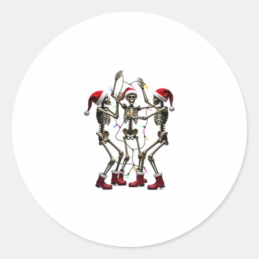 Christmas Skeleton Santa Dancing Lights (1) Ronde Sticker (Voorkant)