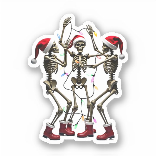 Christmas Skeleton Santa Dancing Lights (1) Sticker (Voorkant)