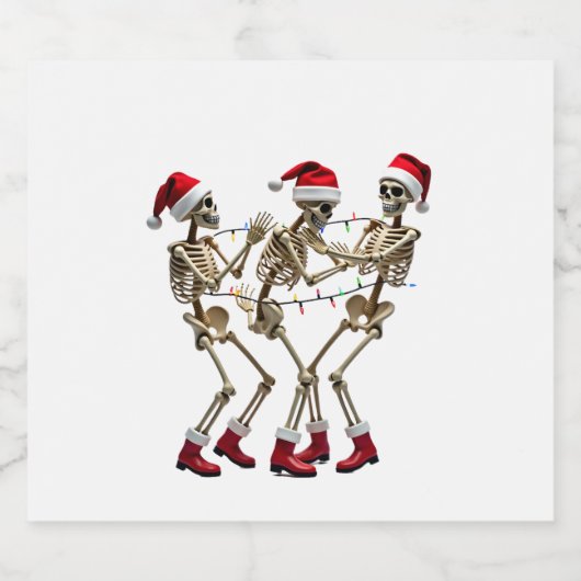 Christmas Skeleton Santa Dancing Lights (2) Sparkling Wijnetiket (Enkel label)