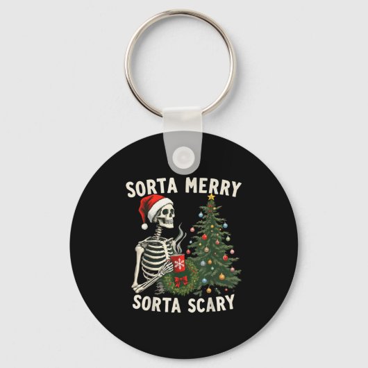 Christmas Skeleton Sorta Merry Sorta Y Xmas Mannen Sleutelhanger (Voorkant)