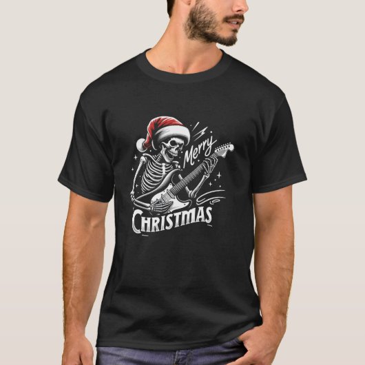 Christmas Skeleton spelen gitaar rock en roll sa T-shirt (Voorkant)