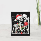 Christmas Skeleton With Smiling Skull Drinking Cof Kaart (Voorkant)