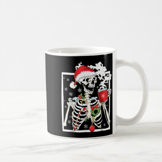 Christmas Skeleton With Smiling Skull Drinking Cof Koffiemok (Rechts)