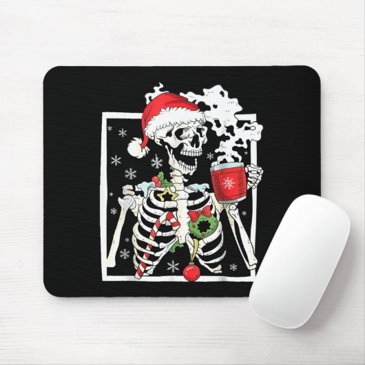 Christmas Skeleton With Smiling Skull Drinking Cof Muismat (Met muis)