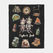 Christmas Ski Animal Adventure Beer Outdoor Zwart Fleece Deken (Voorkant)