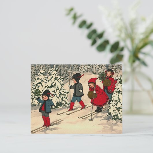 "Christmas Skiing" Briefkaart (Staand voorkant)