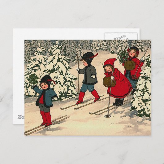 "Christmas Skiing" Briefkaart (Voorkant / Achterkant)