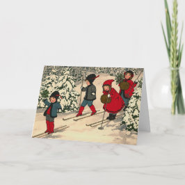"Christmas Skiing" Wenskaart Feestdagen Kaart