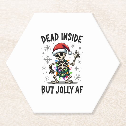 Christmas Skull Peace Dead Inside But Jolly Xmas M Kartonnen Onderzetters (Voorkant)