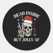 Christmas Skull Peace Dead Inside But Jolly Xmas M Ronde Sticker (Voorkant)
