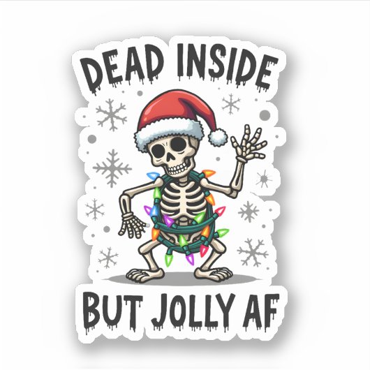 Christmas Skull Peace Dead Inside But Jolly Xmas M Sticker (Voorkant)