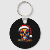 Christmas Skull Santa Hat Block Bricks Master Buil Sleutelhanger (Voorkant)
