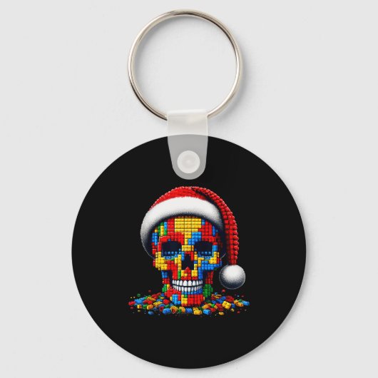 Christmas Skull Santa Hat Block Bricks Master Buil Sleutelhanger (Voorkant)