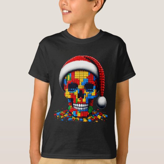 Christmas Skull Santa Hat Block Bricks Master Buil T-shirt (Voorkant)