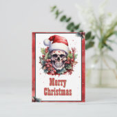 Christmas Skull Waterverf Briefkaart (Staand voorkant)