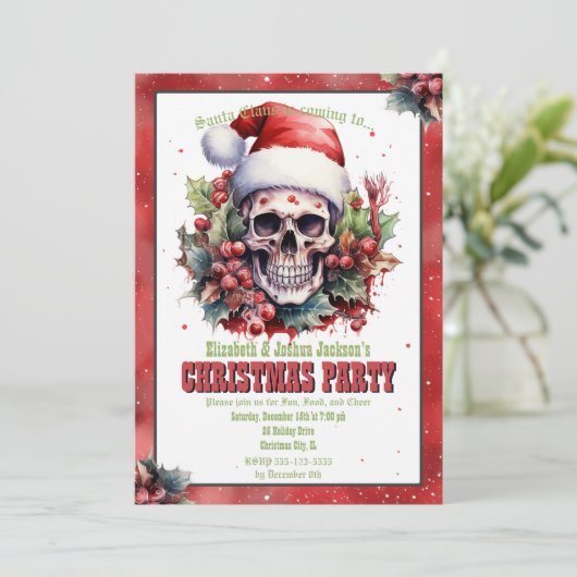 Christmas Skull Waterverf Kaart (Staand voorkant)