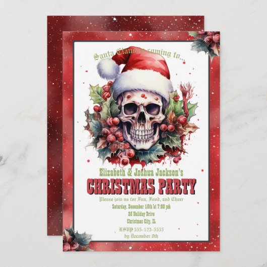 Christmas Skull Waterverf Kaart (Voorkant / Achterkant)