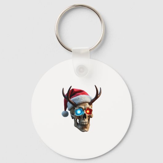 Christmas Skull with Santa Hat and Antlers Mystic Sleutelhanger (Voorkant)