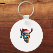 Christmas Skull with Santa Hat and Antlers Mystic Sleutelhanger (Voorkant)