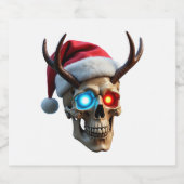 Christmas Skull with Santa Hat and Antlers Mystic  Sparkling Wijnetiket (Enkel label)