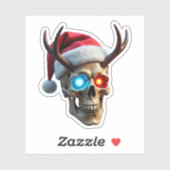 Christmas Skull with Santa Hat and Antlers Mystic Sticker (Vel)