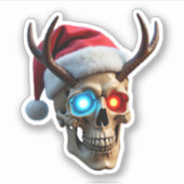 Christmas Skull with Santa Hat and Antlers Mystic Sticker (Voorkant)