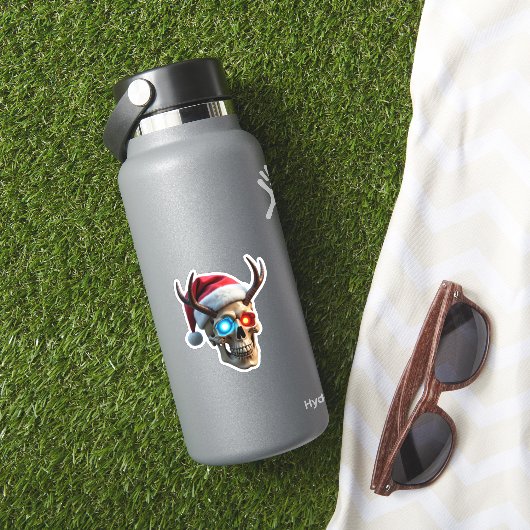 Christmas Skull with Santa Hat and Antlers Mystic Sticker (HydroFlask Insitu)
