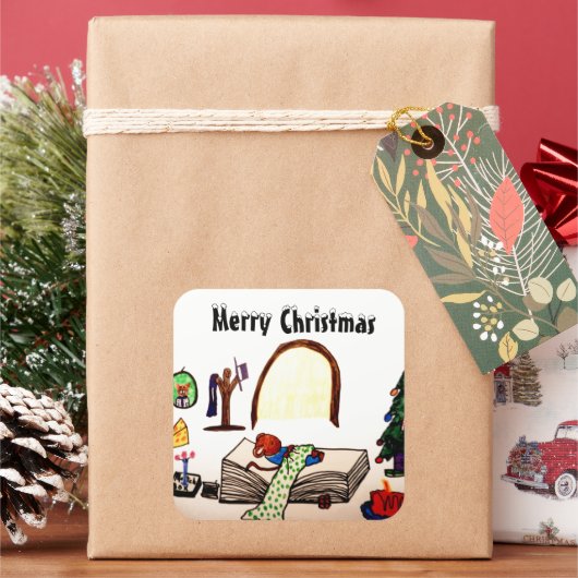 CHRISTMAS SLEEPMUIS VIERKANTE STICKER (Feestdagen)