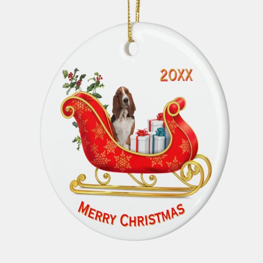Christmas Sleigh Basset Hound Dog Keramisch Ornament (Links)