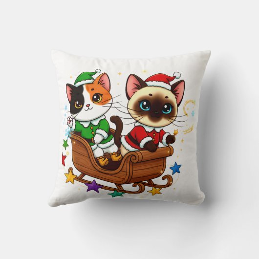 Christmas Sleigh Cats! Kussen (Achterkant)