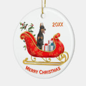 Christmas Sleigh Doberman Pinscher Dog Keramisch Ornament (Links)