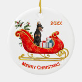 Christmas Sleigh Doberman Pinscher Dog Keramisch Ornament (Achterkant)