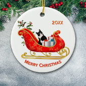 Christmas Sleigh Funny Black White Cat Keramisch Ornament