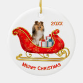 Christmas Sleigh Shetland Sheepdog Keramisch Ornament (Achterkant)