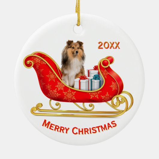 Christmas Sleigh Shetland Sheepdog Keramisch Ornament (Achterkant)