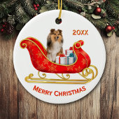 Christmas Sleigh Shetland Sheepdog Keramisch Ornament