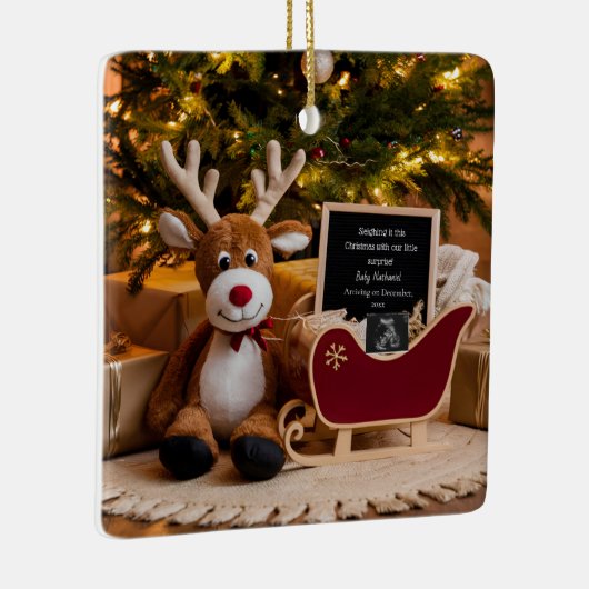 Christmas Sleigh zwangerschapsaankondiging Keramisch Ornament (Rechts)