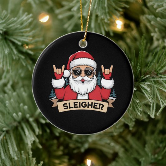 Christmas Sleigher Santa Rock Xmas Rocker Keramisch Ornament (Boom)