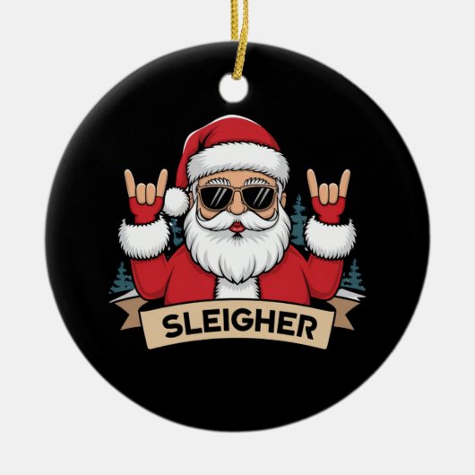 Christmas Sleigher Santa Rock Xmas Rocker Keramisch Ornament (Voorkant)