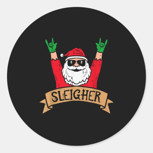 Christmas Sleigher Santa Rock Xmas Rocker Men Wome Ronde Sticker (Voorkant)