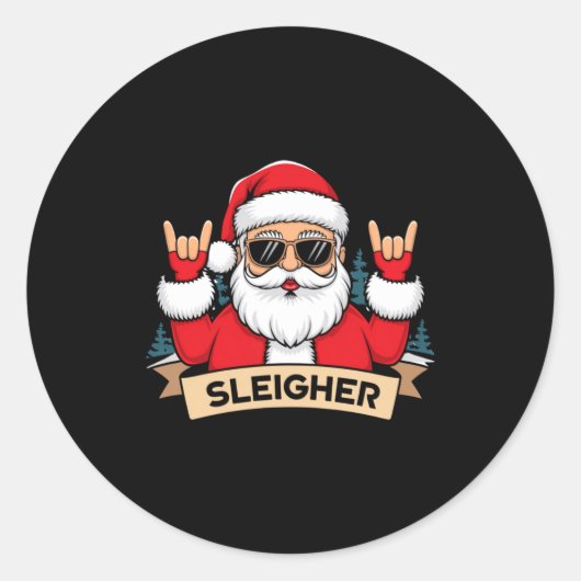 Christmas Sleigher Santa Rock Xmas Rocker  Ronde Sticker (Voorkant)