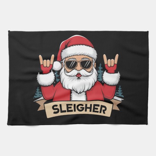 Christmas Sleigher Santa Rock Xmas Rocker Theedoek (Horizontaal)