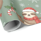 Christmas Sloth Cute Holiday Animal in Santa Hat Cadeaupapier (Rol Hoek)