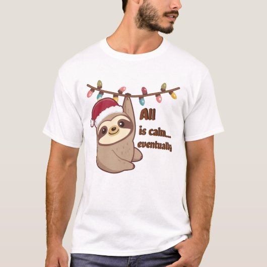 Christmas Sloth – Cute Sloth Tangled in Holiday Li T-shirt (Voorkant)