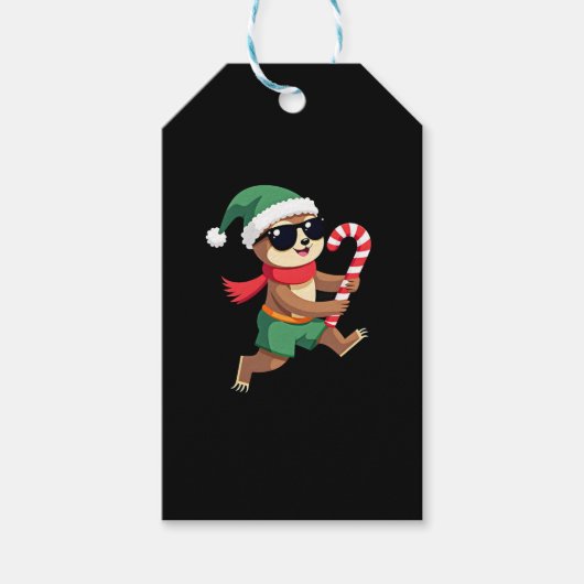 Christmas Sloth Elf Pepermunt Candy Cane Shirt Gi Cadeaulabel (Voorkant)