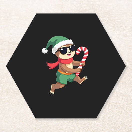 Christmas Sloth Elf Pepermunt Candy Cane Shirt Gi Kartonnen Onderzetters (Voorkant)